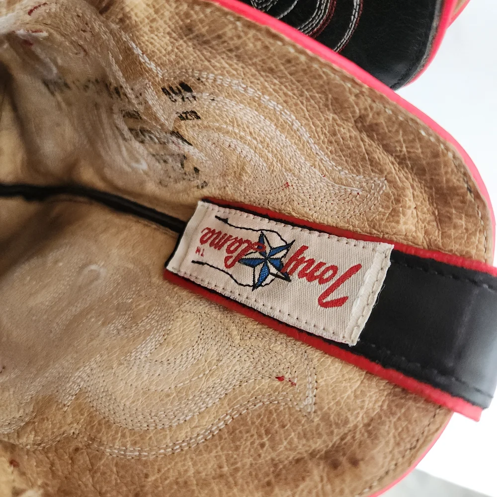 Tony Lama Black and Red Western Heeled Cowboy Boots - Picture 7 of 8